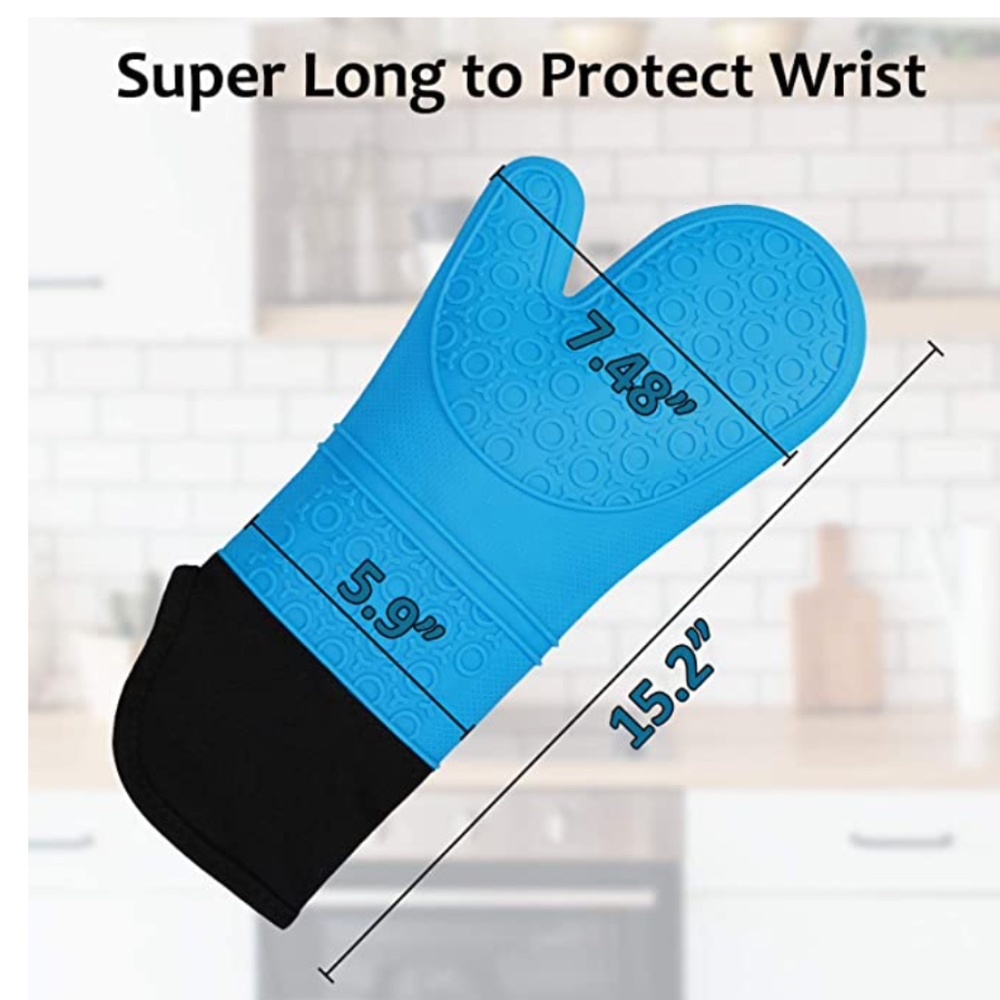 NEW Heat Resistant Silicone Oven Mitts Extra Long And Flexible (2)
